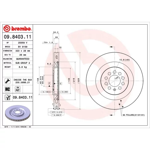 Brzdový kotúč BREMBO 09.8403.11