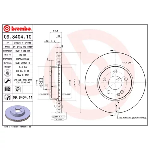 Brzdový kotúč BREMBO 09.8404.11