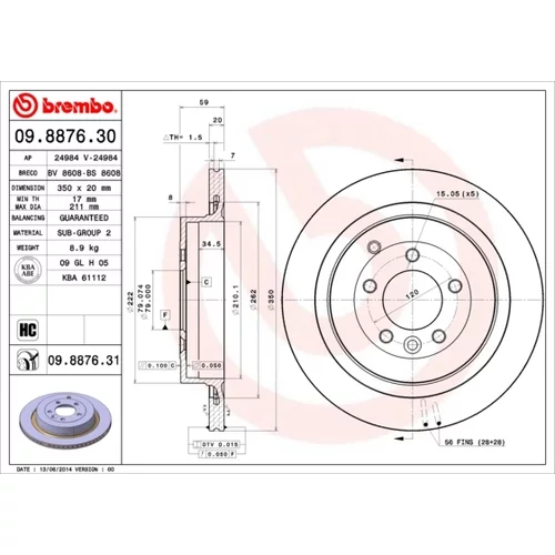 Brzdový kotúč BREMBO 09.8876.31