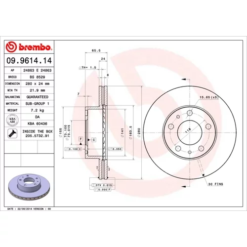 Brzdový kotúč BREMBO 09.9614.14