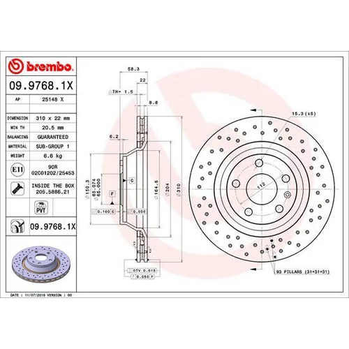 Brzdový kotúč BREMBO 09.9768.1X