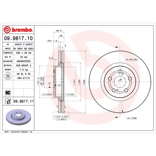 Brzdový kotúč BREMBO 09.9817.11