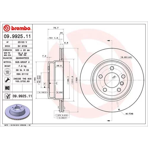 Brzdový kotúč BREMBO 09.9925.11