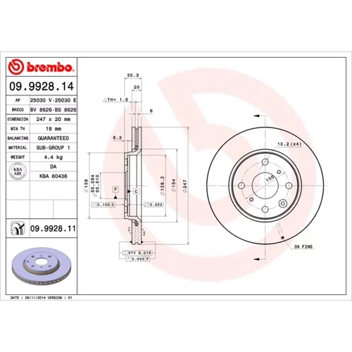 Brzdový kotúč BREMBO 09.9928.11