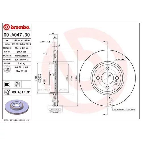 Brzdový kotúč BREMBO 09.A047.31