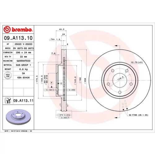 Brzdový kotúč BREMBO 09.A113.11