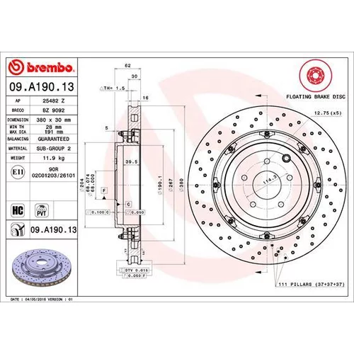 Brzdový kotúč BREMBO 09.A190.13