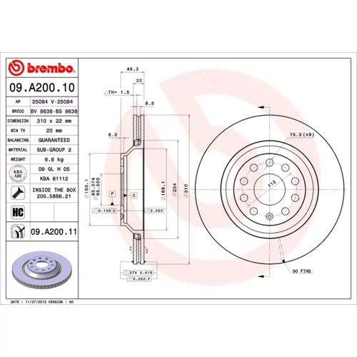 Brzdový kotúč 09.A200.11 /BREMBO/