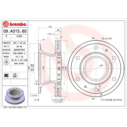 Brzdový kotúč BREMBO 09.A315.60