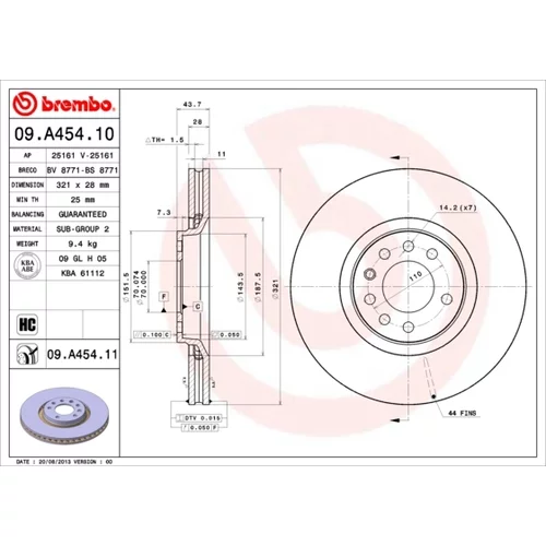 Brzdový kotúč BREMBO 09.A454.11