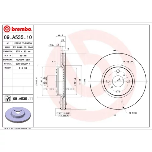 Brzdový kotúč BREMBO 09.A535.11