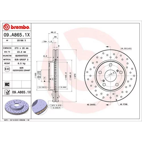 Brzdový kotúč BREMBO 09.A865.1X