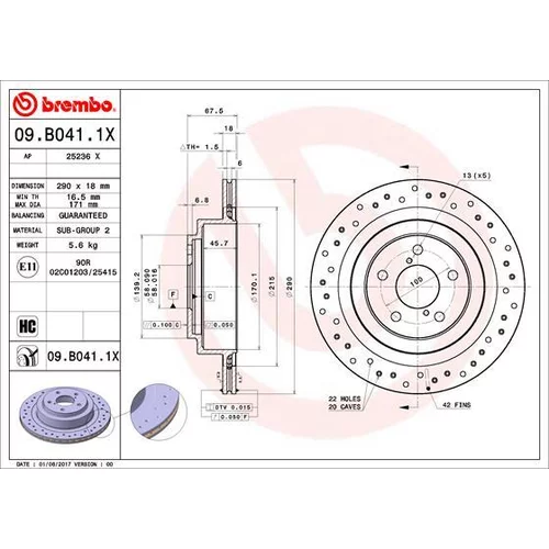 Brzdový kotúč BREMBO 09.B041.1X