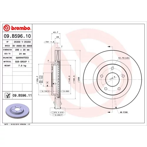 Brzdový kotúč BREMBO 09.B596.11