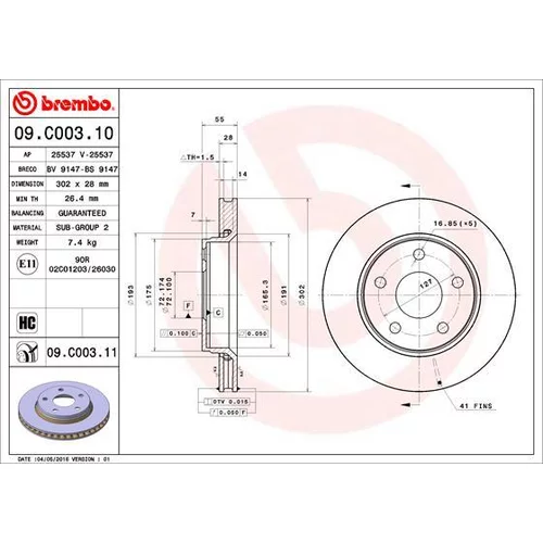 Brzdový kotúč BREMBO 09.C003.11