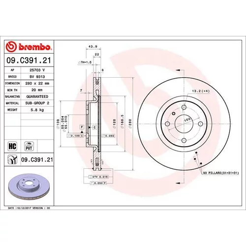 Brzdový kotúč BREMBO 09.C391.21