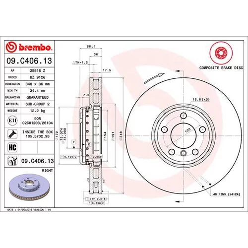 Brzdový kotúč BREMBO 09.C406.13