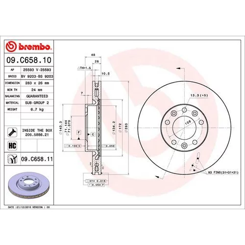 Brzdový kotúč BREMBO 09.C658.11