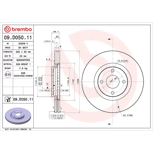 Brzdový kotúč BREMBO 09.D050.11