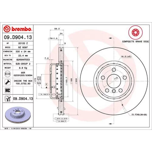 Brzdový kotúč BREMBO 09.D904.13