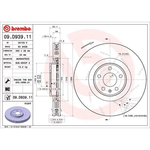 Brzdový kotúč BREMBO 09.D939.11