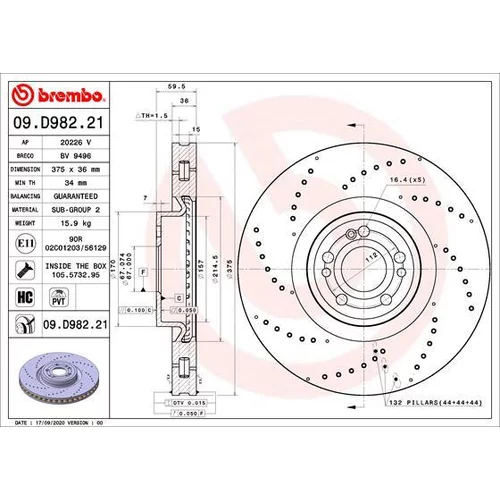 Brzdový kotúč BREMBO 09.D982.21