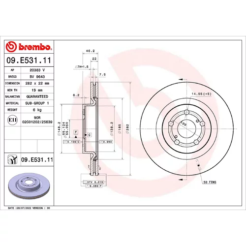 Brzdový kotúč BREMBO 09.E531.11