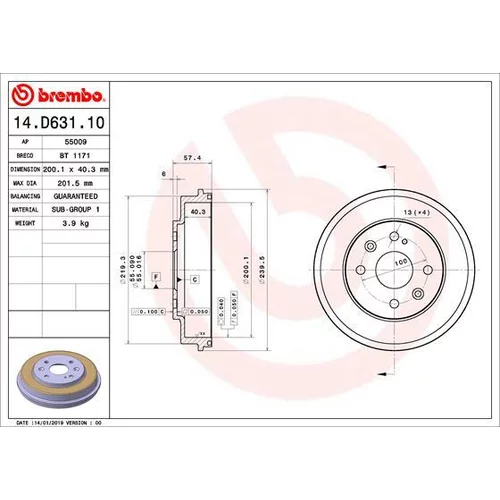 Brzdový bubon BREMBO 14.D631.10