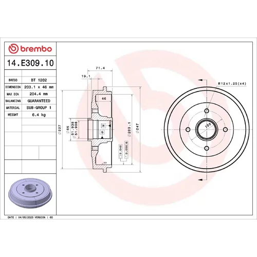 Brzdový bubon BREMBO 14.E309.10