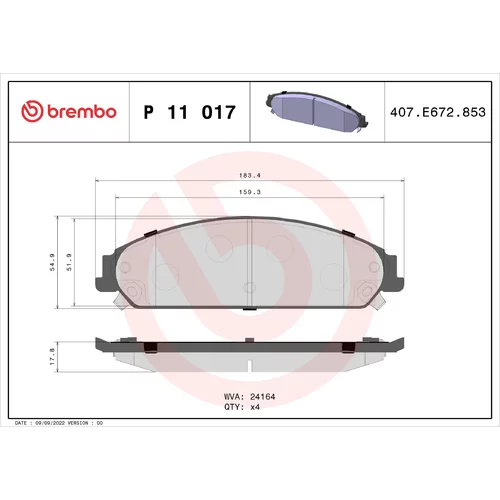 Sada brzdových platničiek kotúčovej brzdy BREMBO P 11 017