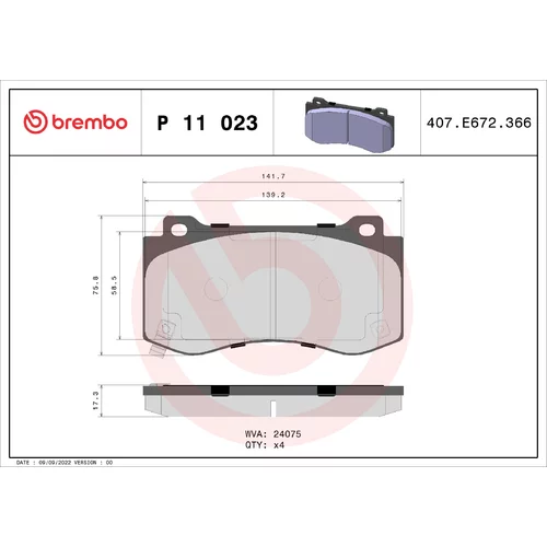 Sada brzdových platničiek kotúčovej brzdy BREMBO P 11 023