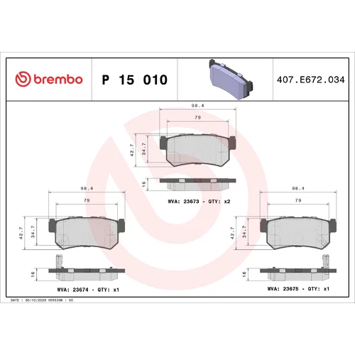 Sada brzdových platničiek kotúčovej brzdy BREMBO P 15 010