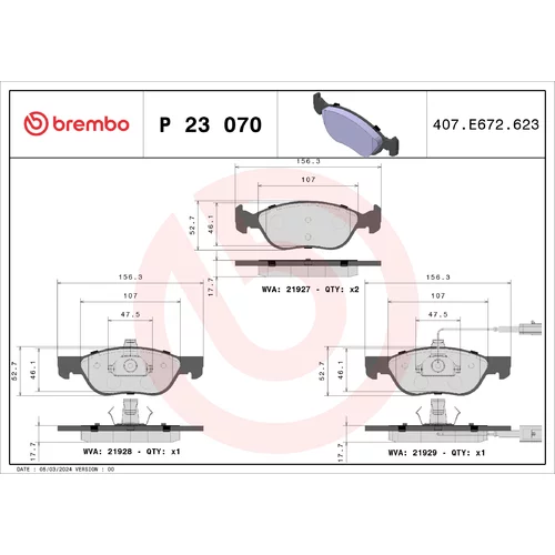 Sada brzdových platničiek kotúčovej brzdy BREMBO P 23 070