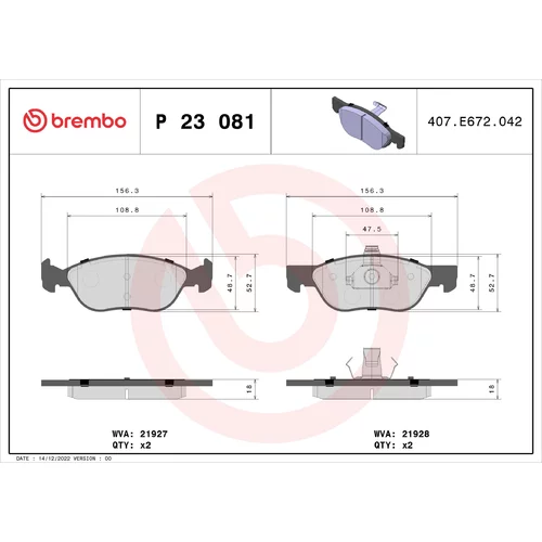 Sada brzdových platničiek kotúčovej brzdy BREMBO P 23 081