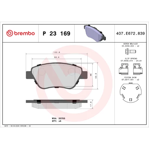 Sada brzdových platničiek kotúčovej brzdy BREMBO P 23 169