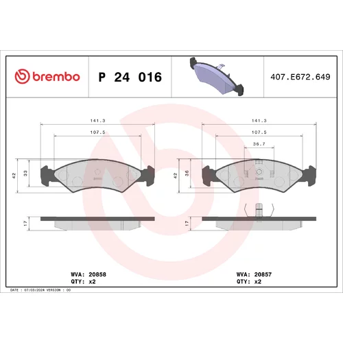 Sada brzdových platničiek kotúčovej brzdy BREMBO P 24 016