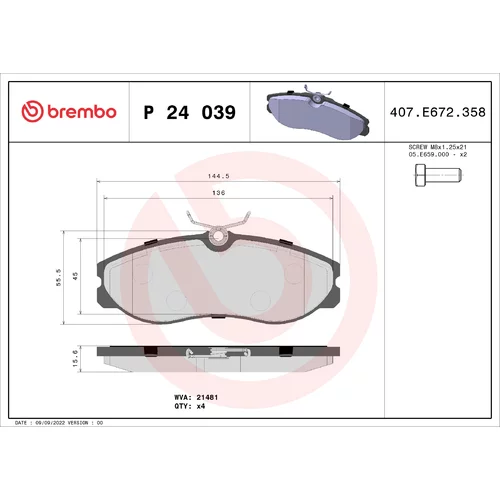 Sada brzdových platničiek kotúčovej brzdy BREMBO P 24 039