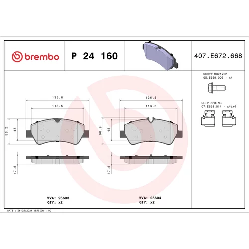 Sada brzdových platničiek kotúčovej brzdy BREMBO P 24 160