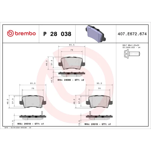 Sada brzdových platničiek kotúčovej brzdy BREMBO P 28 038