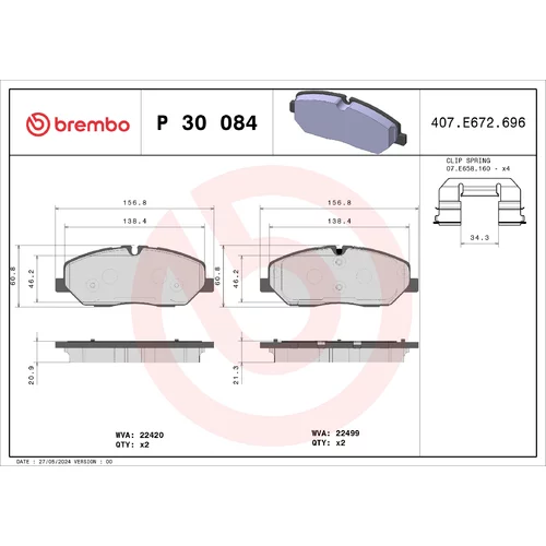 Sada brzdových platničiek kotúčovej brzdy BREMBO P 30 084