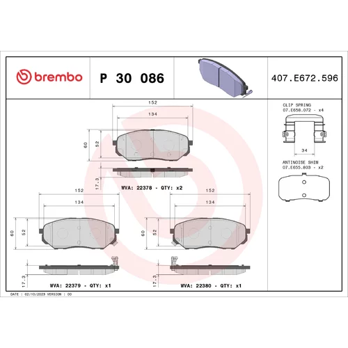 Sada brzdových platničiek kotúčovej brzdy BREMBO P 30 086