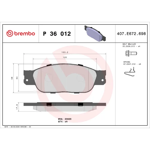 Sada brzdových platničiek kotúčovej brzdy BREMBO P 36 012