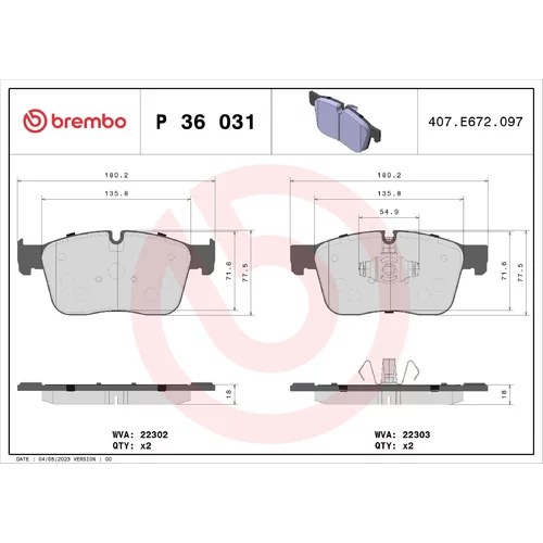 Sada brzdových platničiek kotúčovej brzdy BREMBO P 36 031