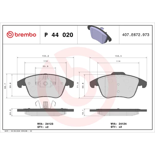 Sada brzdových platničiek kotúčovej brzdy BREMBO P 44 020