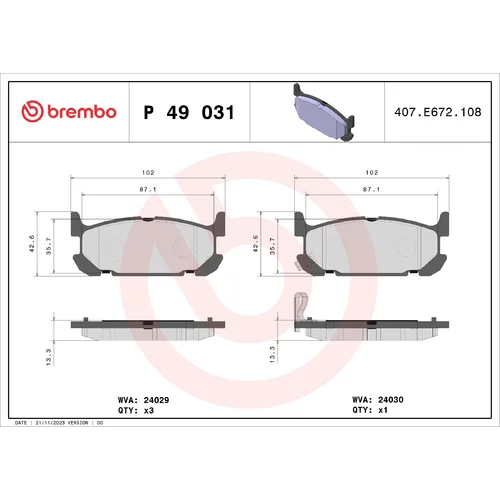 Sada brzdových platničiek kotúčovej brzdy BREMBO P 49 031