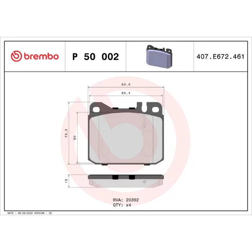 Sada brzdových platničiek kotúčovej brzdy BREMBO P 50 002