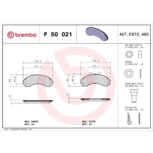 Sada brzdových platničiek kotúčovej brzdy BREMBO P 50 021