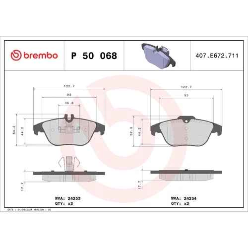 Sada brzdových platničiek kotúčovej brzdy BREMBO P 50 068