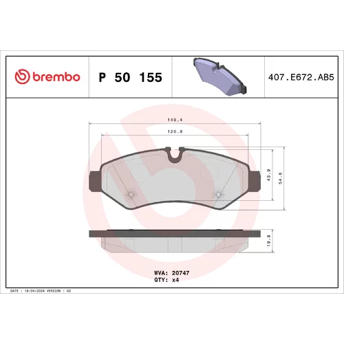 Sada brzdových platničiek kotúčovej brzdy BREMBO P 50 155