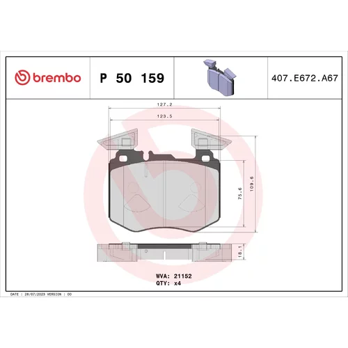 Sada brzdových platničiek kotúčovej brzdy BREMBO P 50 159